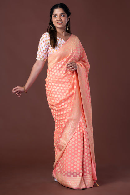 Banarasi Georgette Saree Peach & Gold