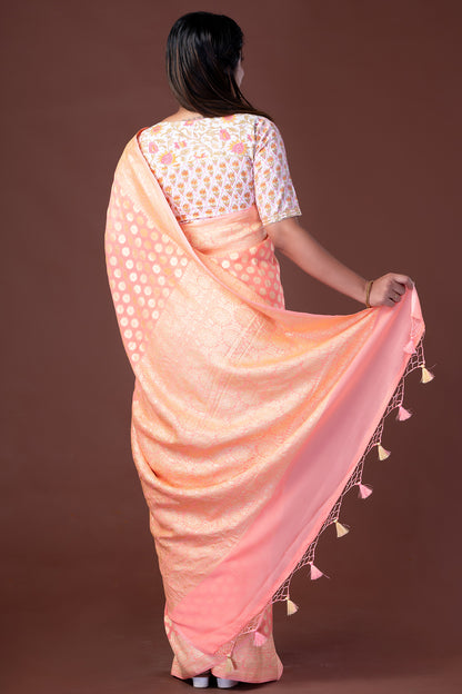 Banarasi Georgette Saree Peach & Gold