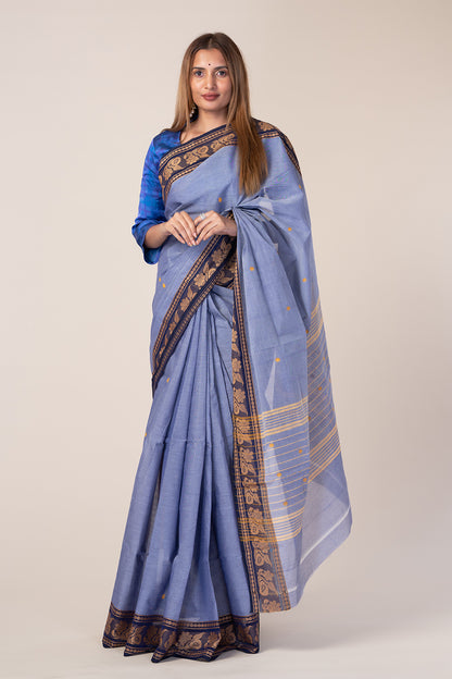 Slate Blue Chettinadu Cotton Saree