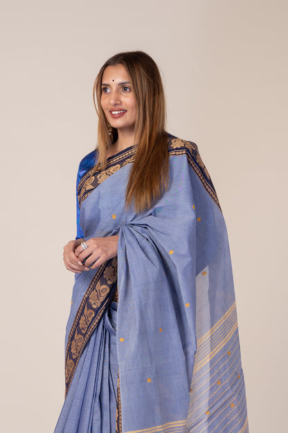 Slate Blue Chettinadu Cotton Saree