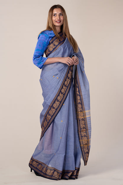 Slate Blue Chettinadu Cotton Saree