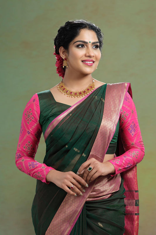 Green & Pink Banarasi Blouse