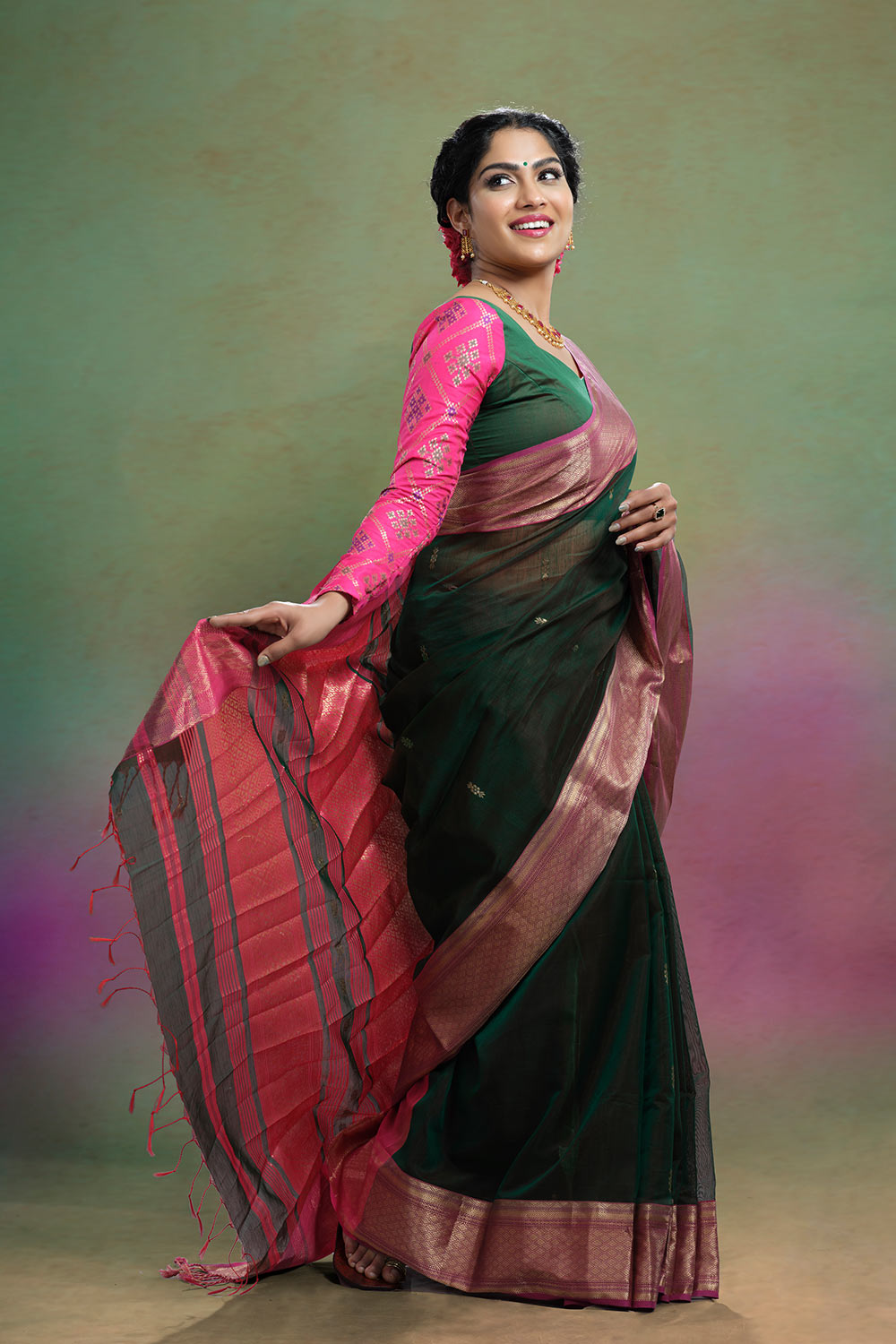 Green & Pink Banarasi Blouse