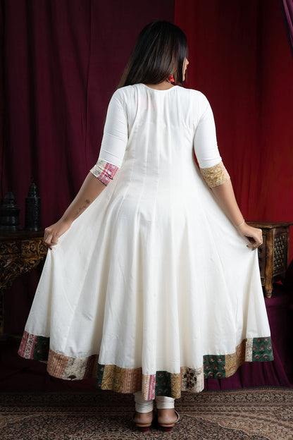 Off White Overlap Panelled Anarkali With Embroidery