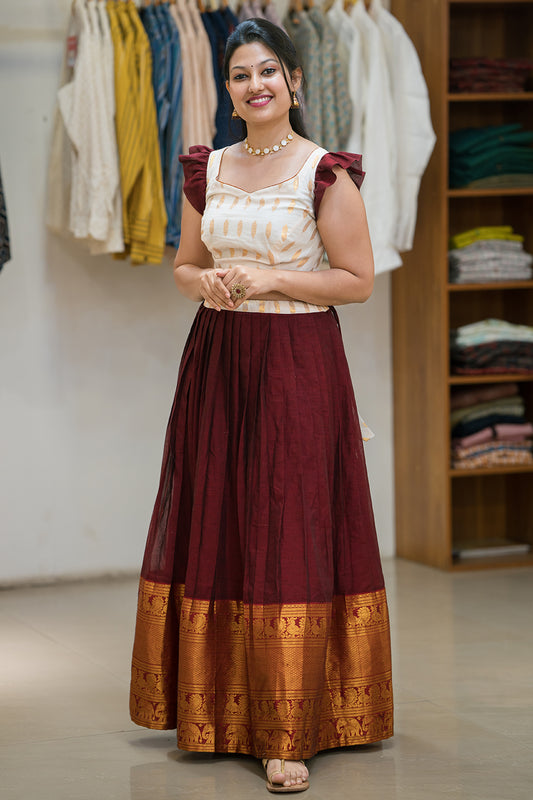 Maroon Narayan Pet Pleated Skirt