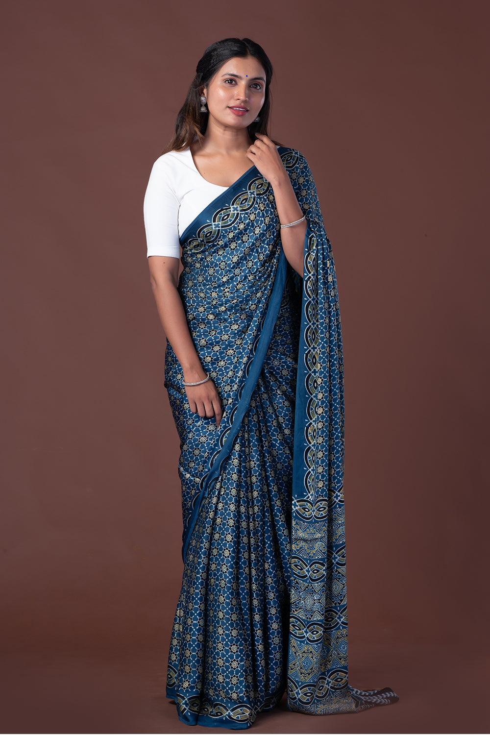 Blue Modal Saree with Blue Chain Design