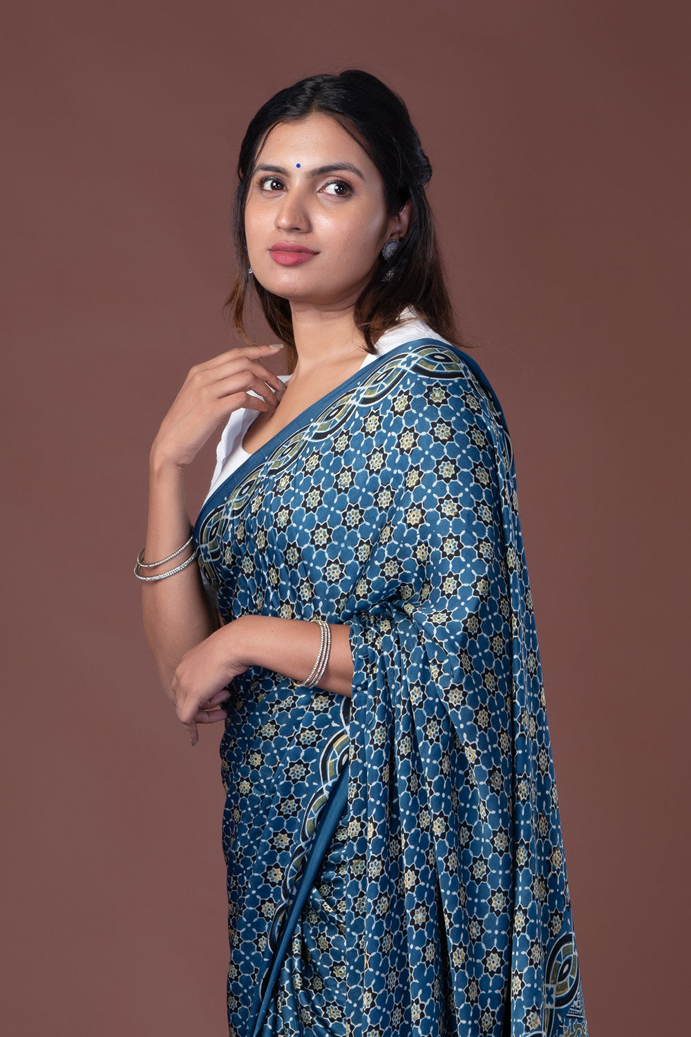 Blue Modal Saree with Blue Chain Design