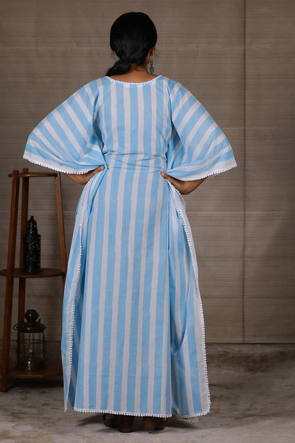 Blue And White Line Handloom Kaftan