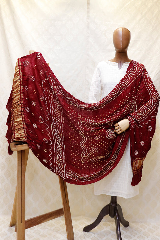 Modal Silk Shaded Bandhini Maroon Dupatta