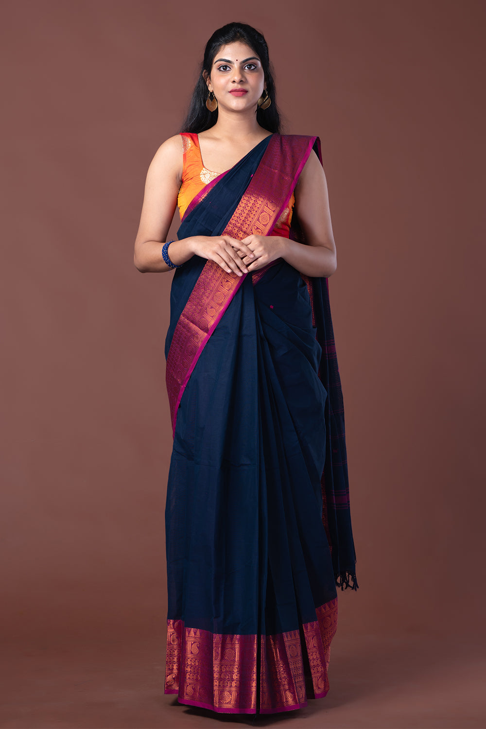 Navy Blue Kanchi cotton Saree