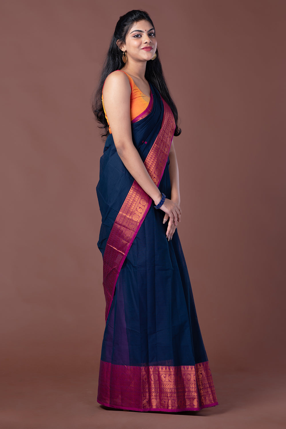 Navy Blue Kanchi cotton Saree