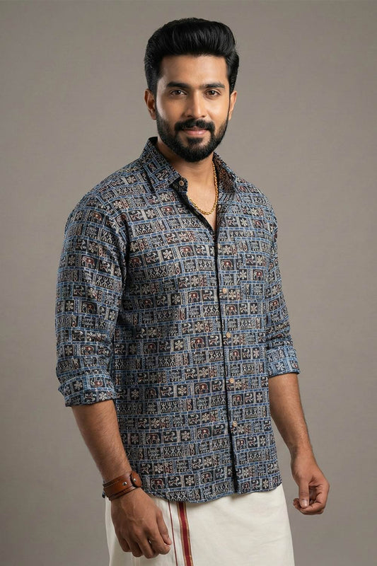 Black Goat & Elephant Print Shirt