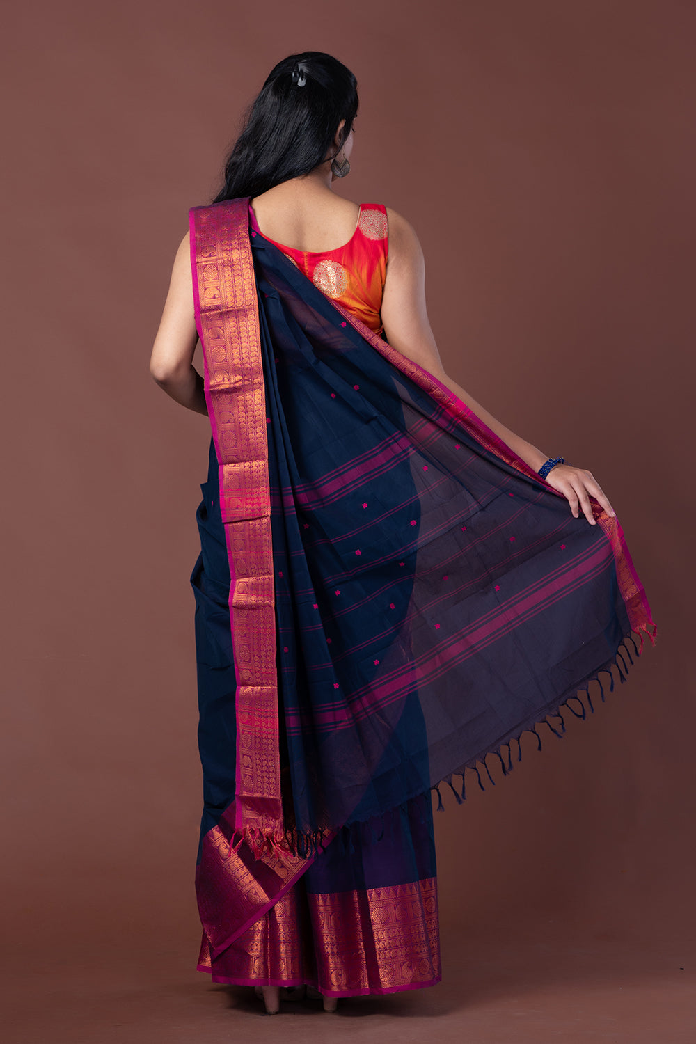 Navy Blue Kanchi cotton Saree