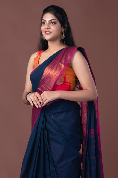 Navy Blue Kanchi cotton Saree