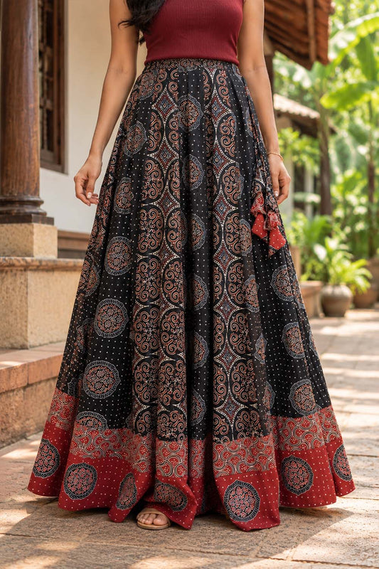 Black Skirt with Circular & Doted Prints