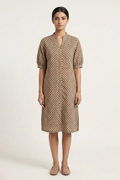 Beige with Small Floral Print Dress