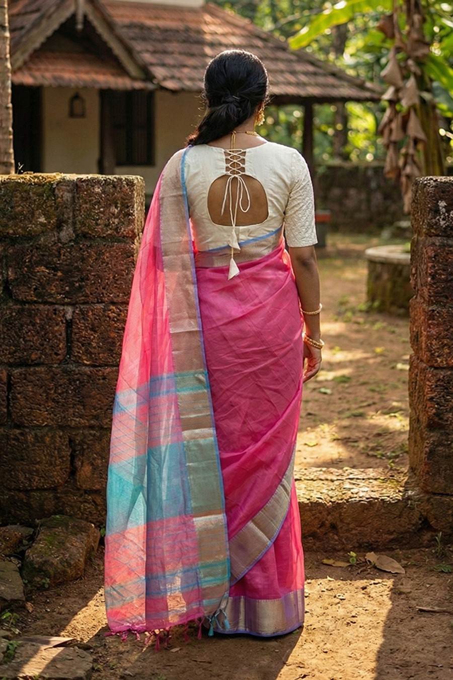 Maheshwari Silk Double Jeari Stripe Border Saree