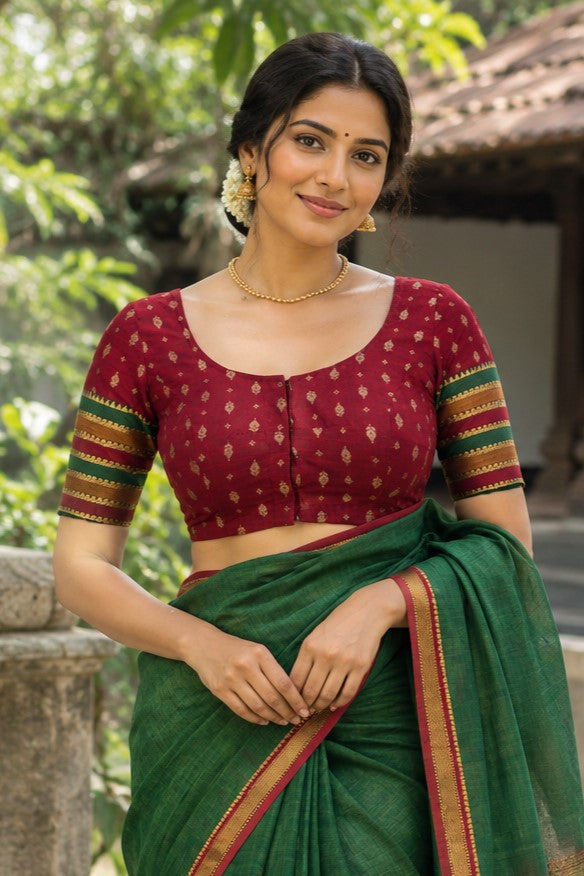Red Blouse with Border Patch