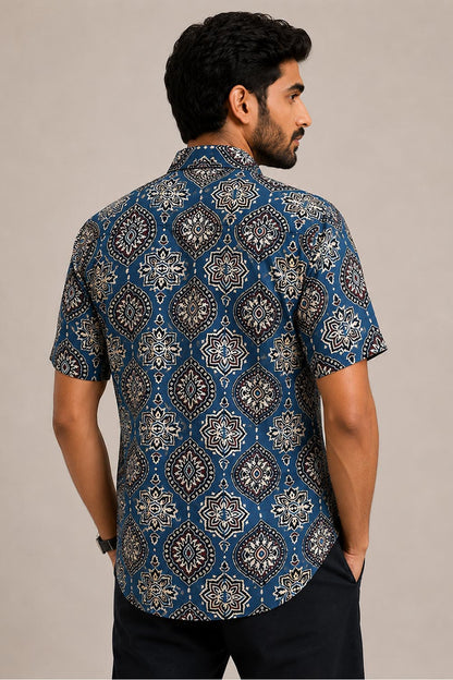 Blue Base Modal Silk Printed Shirt