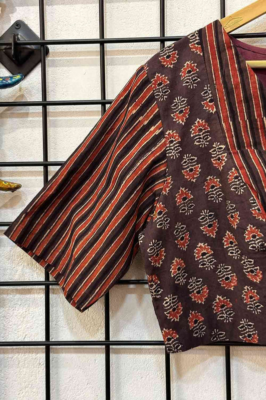 Brown Base Ajrakh Stripes