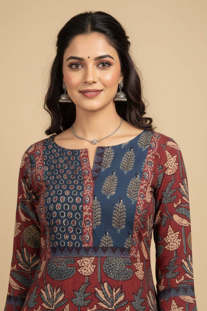 Red Ajrakh Slitted Kurti