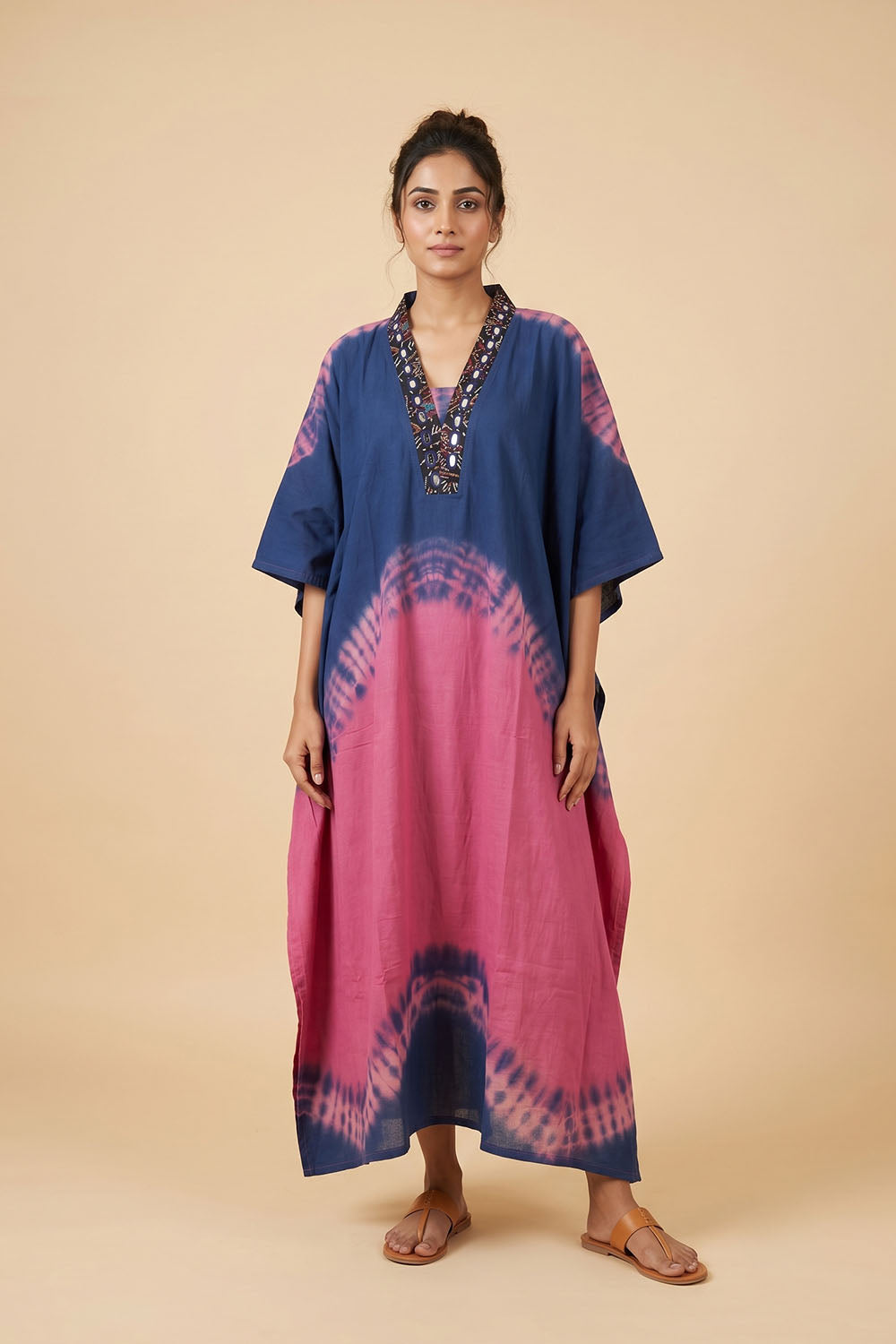 Pink Kaftan with purple wave print