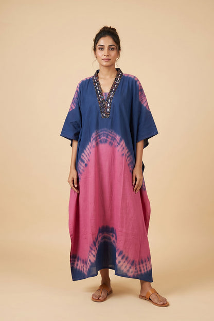 Pink Kaftan with purple wave print