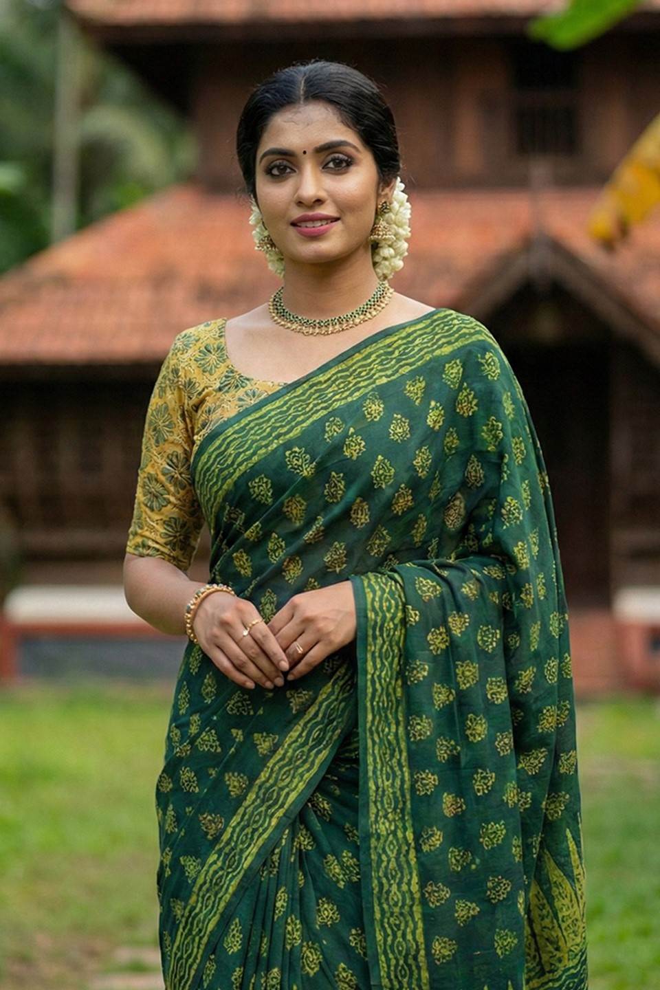 Green Mulcotton Saree