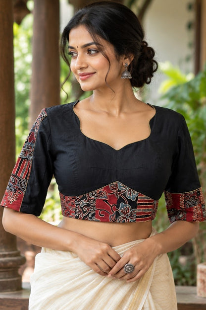 Black Ajrakh Patch Blouse