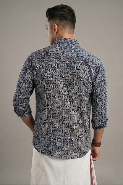 Black Goat & Elephant Print Shirt
