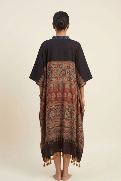 Red Base Black Collar Kaftan