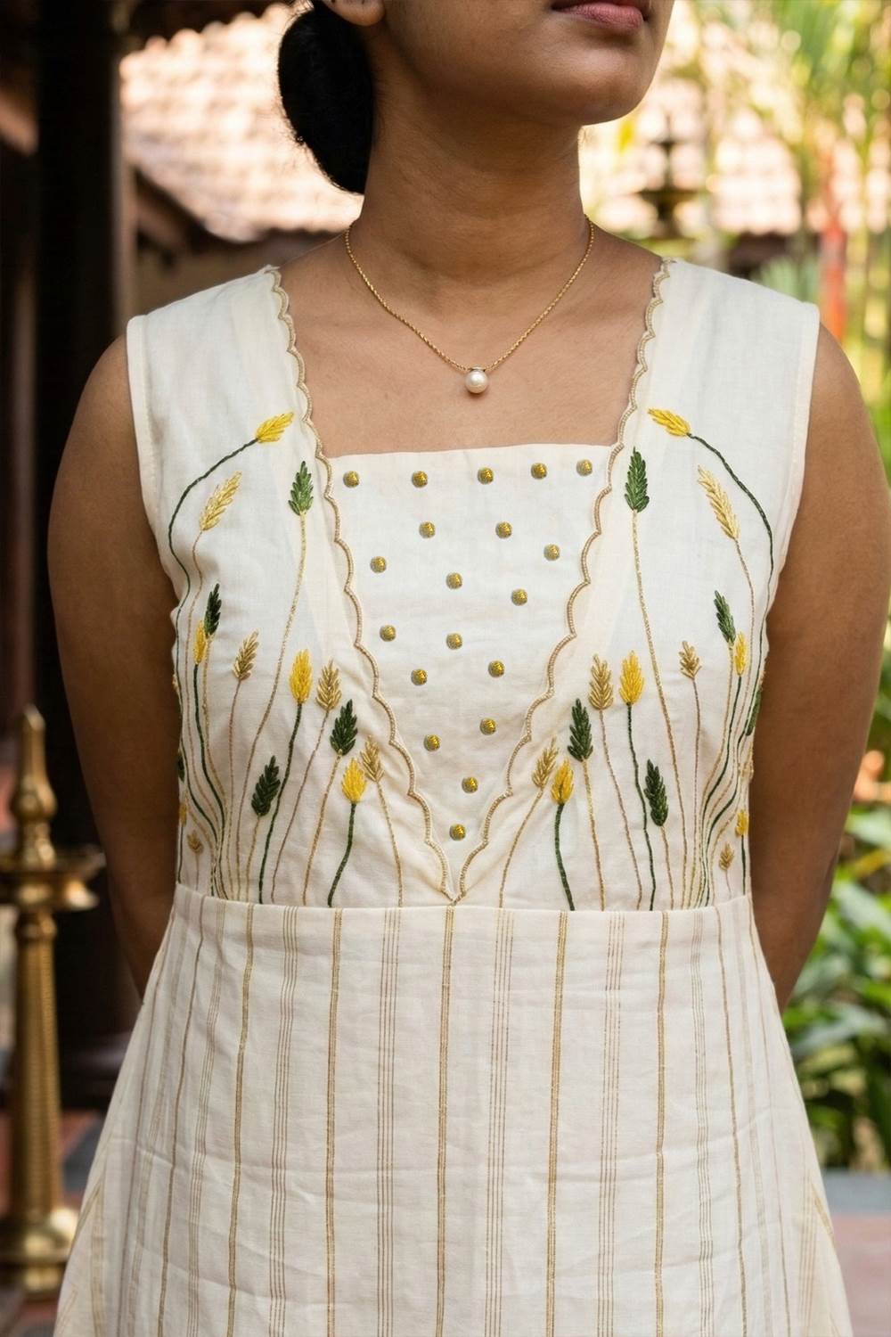 Offwhite Aline Dress with Scallop Neck