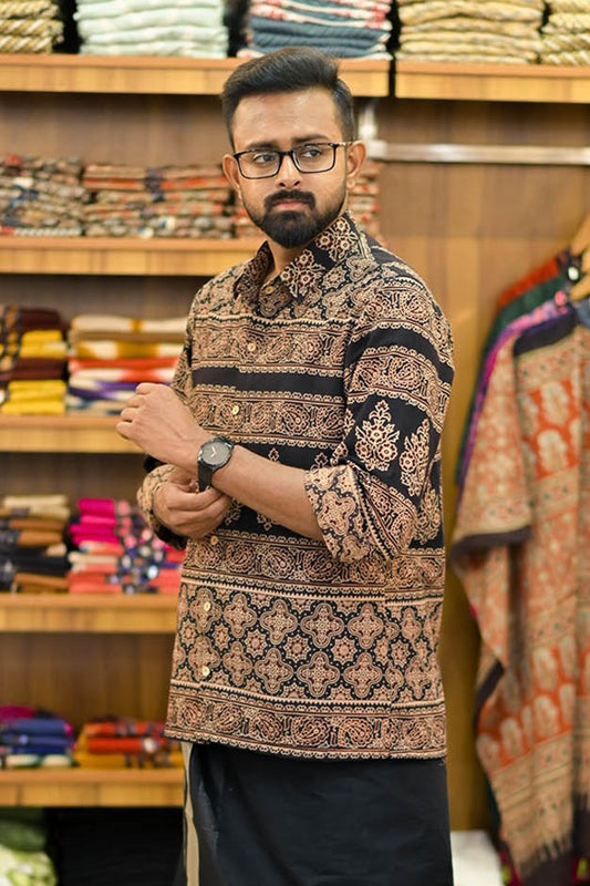 Ajrakh Black Floral Print Shirt
