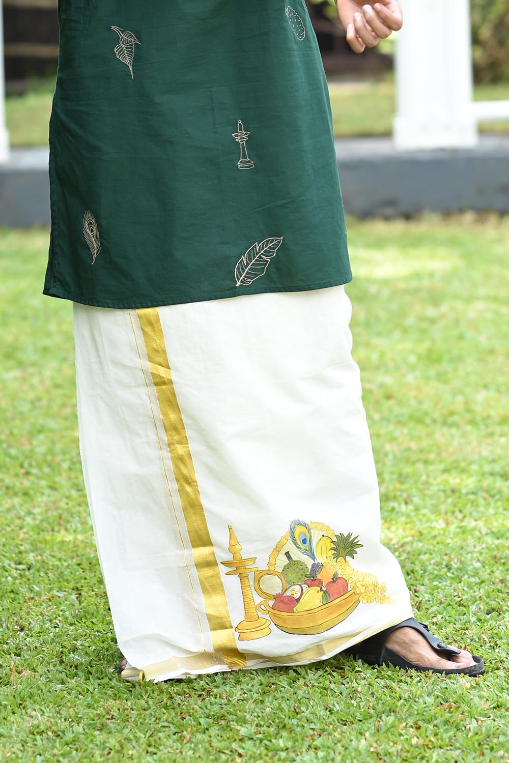 Offwhite Dhothi with Vishu Kani Handpainted