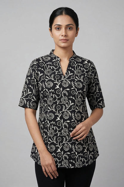 Black Short Top with White Prints