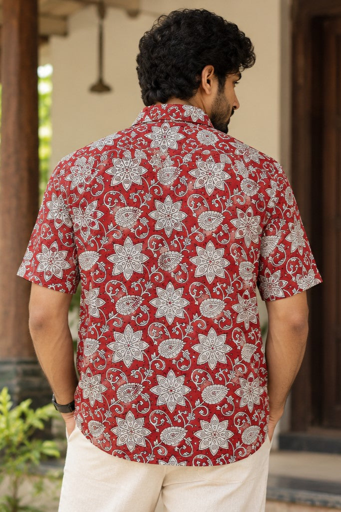 Red Base Shirt with Bagru Print