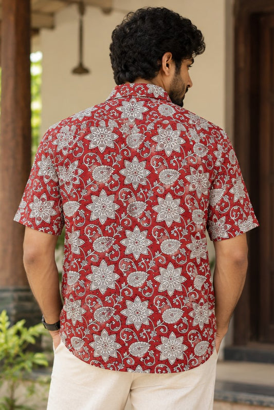 Red Base Shirt with Bagru Print