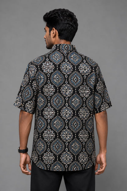 Black Base Modal Silk Print Shirt