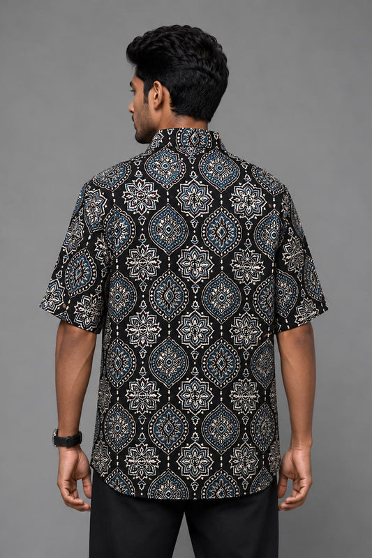 Black Base Modal Silk Print Shirt
