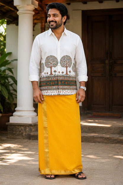 Yellow Dhothi with Golden Kara