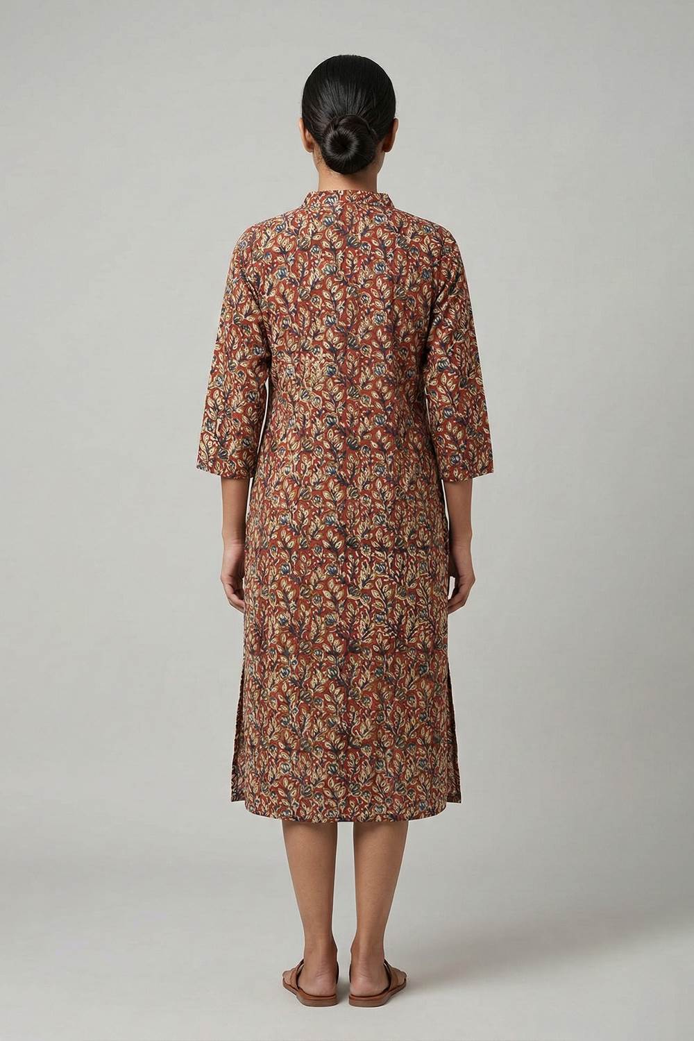 Red Slitted with Blue Small Creapers Print Kurti