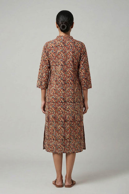 Red Slitted with Blue Small Creapers Print Kurti