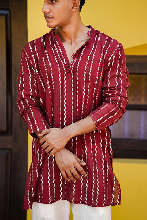 Maroon Ombre Silver Zari Long Kurta