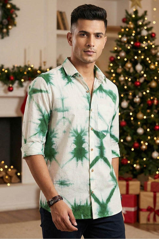 Offwhite & Green Shibori Full Sleeve Shirt