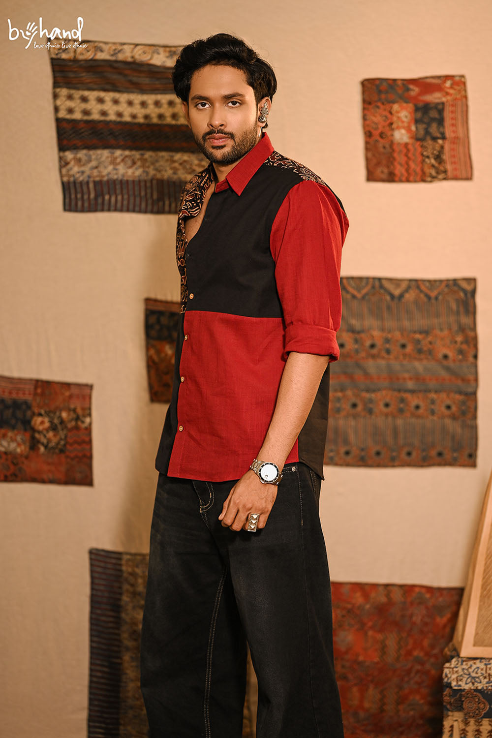 Plain Red & Black Animal Print Shirt