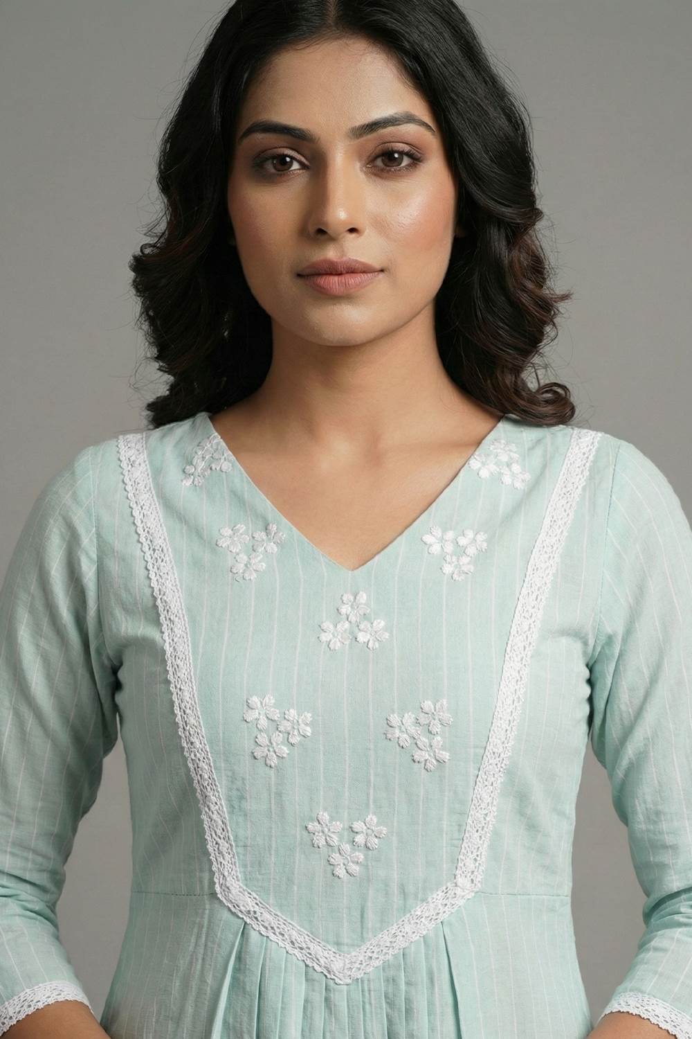 Mintgreen Center Pleated A Line Kurti