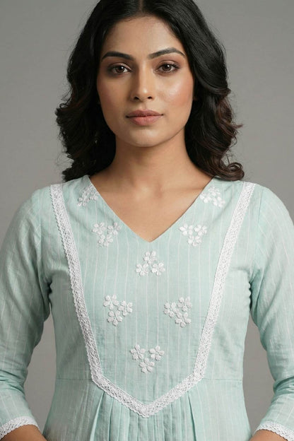 Mintgreen Center Pleated A Line Kurti