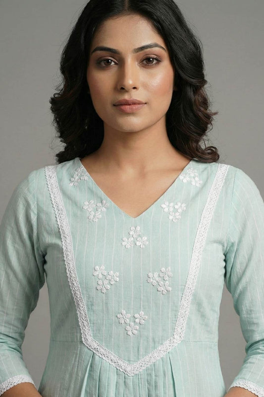 Mintgreen Center Pleated A Line Kurti