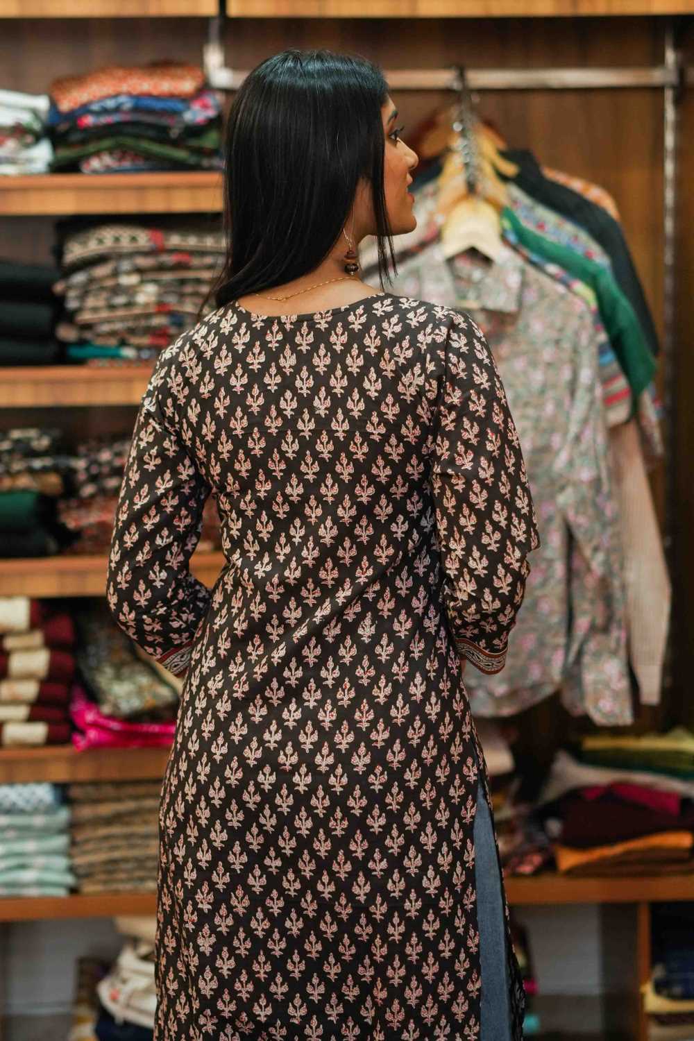 Black 3 Leaf Print Kurti