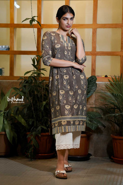 Dark olive green slited kurti